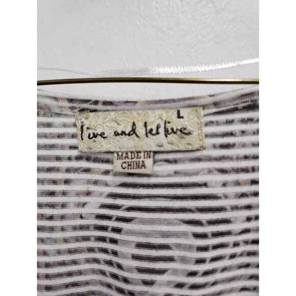 Live and Let Live Womens BOHO Tunic Top Large Gray Striped Embellished Lace - Picture 3 of 9